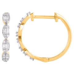 TJD Pendientes de aro de oro amarillo de 14 quilates con diamante natural de 0,15 quilates