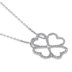 TJD 0.15 Carat Natural Diamond 14KT Gold Heart-Shaped Four Leaf Clover Pendant
