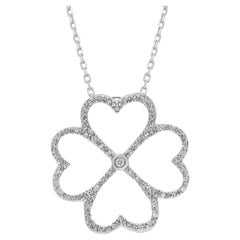 TJD 0.15 Carat Natural Diamond 14KT Gold Heart-Shaped Four Leaf Clover Pendant