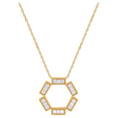 TJD 0.15 Carat Natural Diamond 14KT Yellow Gold Hexagon Pendant Necklace