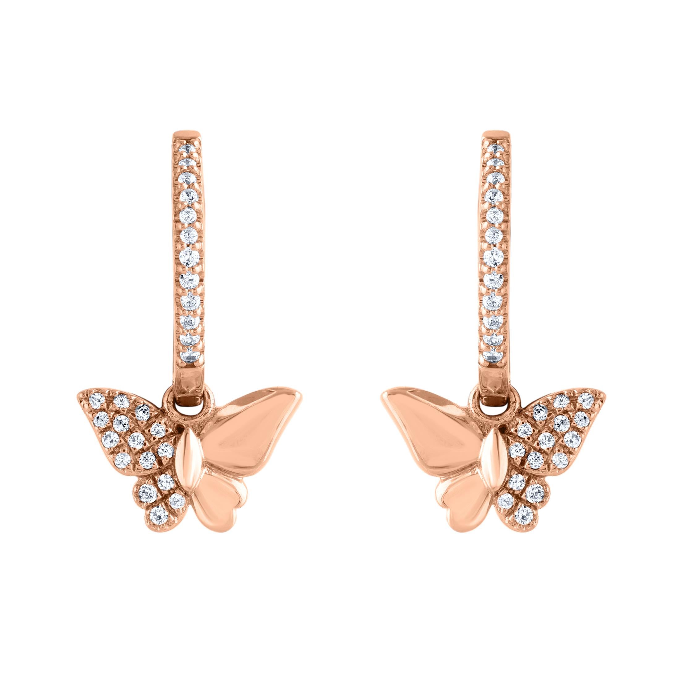Perfetti per i tuoi look da weekend quando indossi questi eleganti orecchini a cerchio con diamanti. Questi bellissimi orecchini sono realizzati in oro rosa 14 carati con 54 diamanti a taglio singolo incastonati. Il peso totale dei diamanti è di