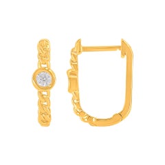 TJD 0.15 Carat Natural Diamond Chain Link Hoop Earrings in 14K Yellow Gold