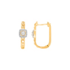 TJD Pendientes de aro abrazador con diamante natural de 0,15 quilates y oro amarillo de 10 quilates