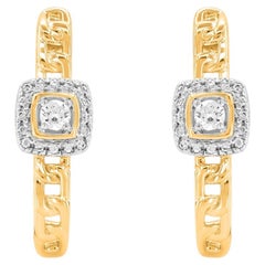 TJD Pendientes de aro abrazador con diamante natural de 0,15 quilates y oro amarillo de 10 quilates