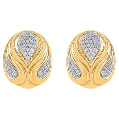 TJD Pendientes esculturales ovalados de diamante natural de 0,15 quilates en oro amarillo de 10 quilates