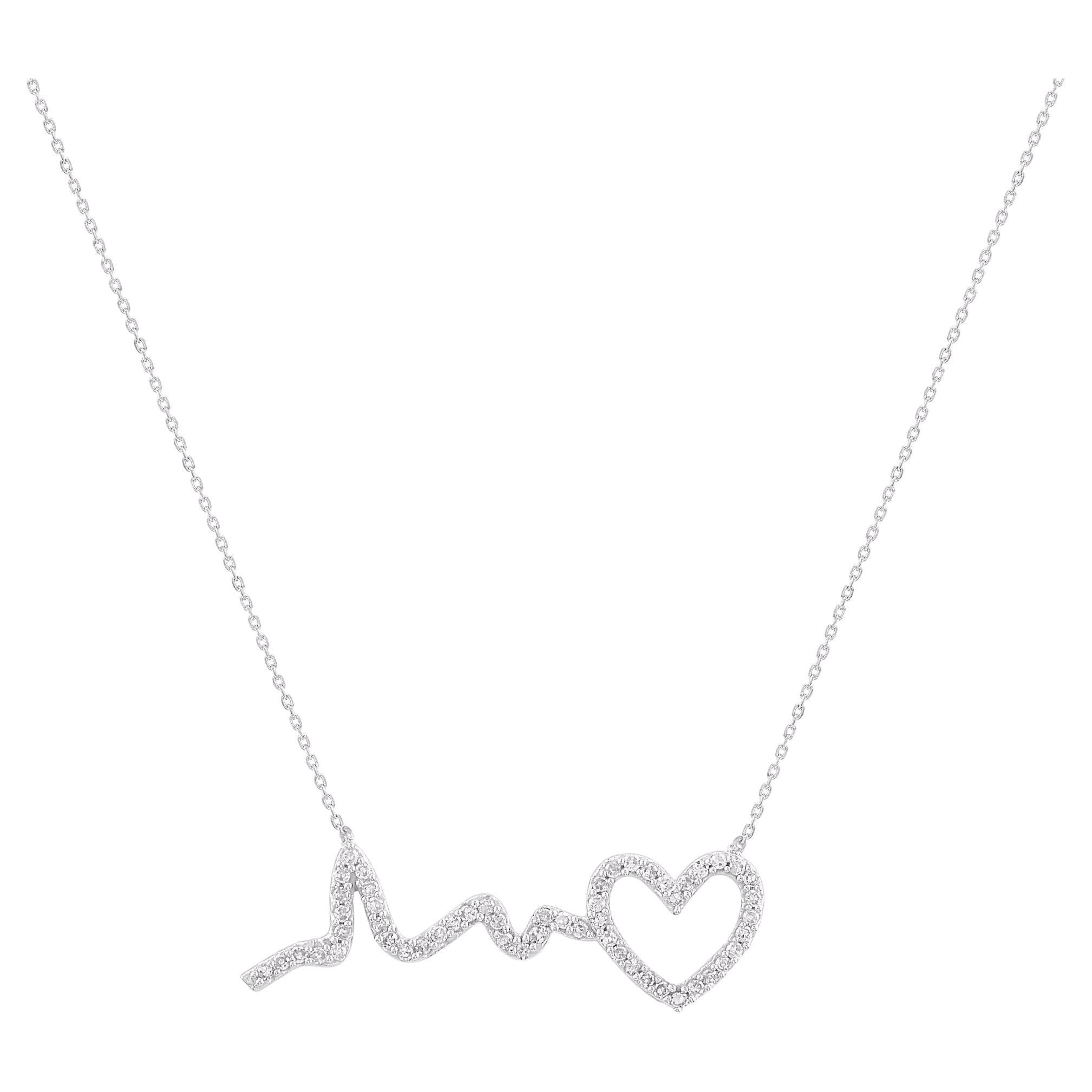 TJD 0.15 Carat Natural Diamond White Gold Heart Lifeline Pendant Necklace