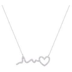TJD 0.15 Carat Natural Diamond White Gold Heart Lifeline Pendant Necklace