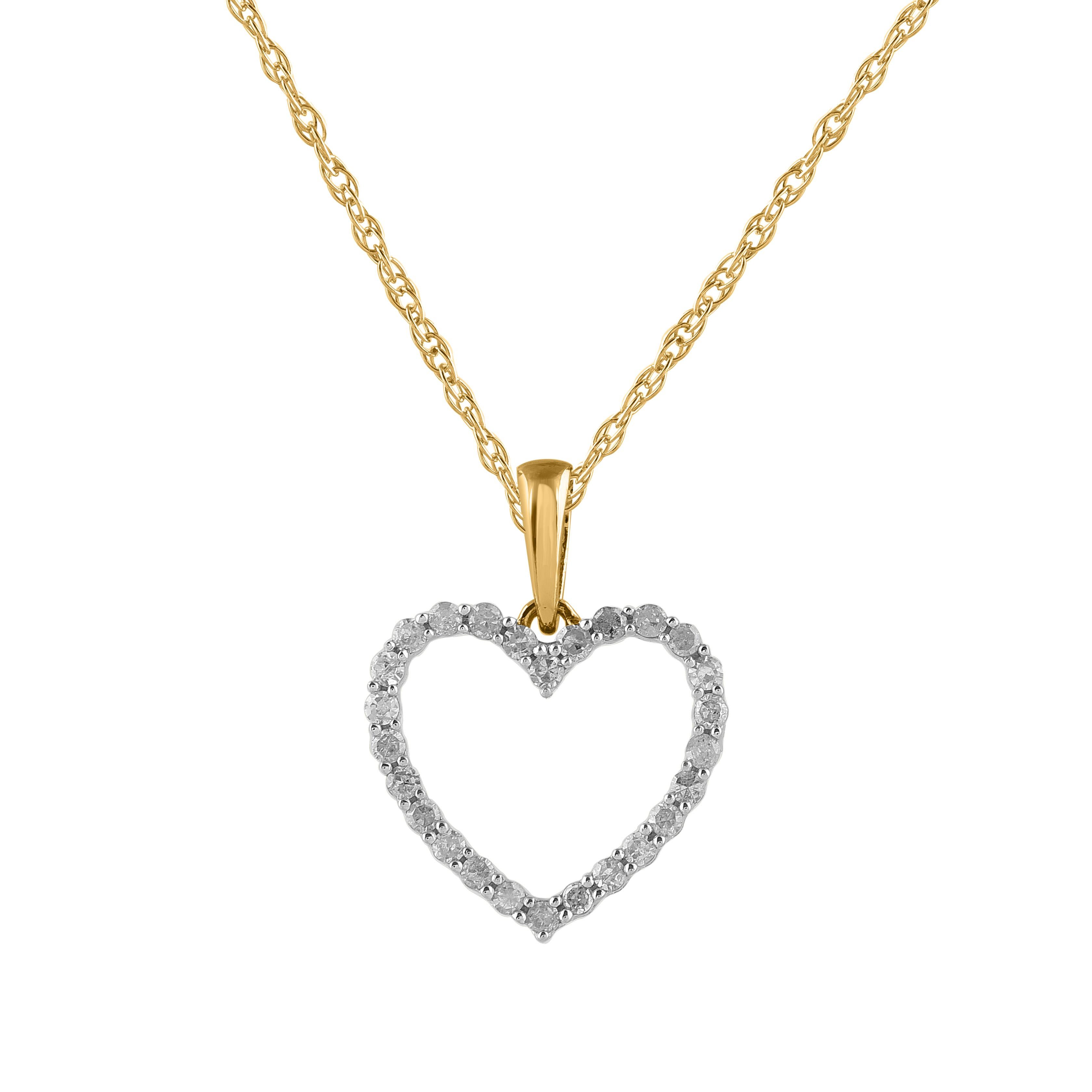 Romantic TJD 0.15 Carat Natural Round Cut Diamond 14 Karat Yellow Gold Heart Pendant For Sale