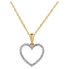 TJD 0.15 Carat Natural Round Cut Diamond 14 Karat Yellow Gold Heart Pendant
