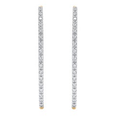 TJD 0.15 Carat Natural Round Cut Diamond 14 Karat Yellow Gold Hoop Earrings