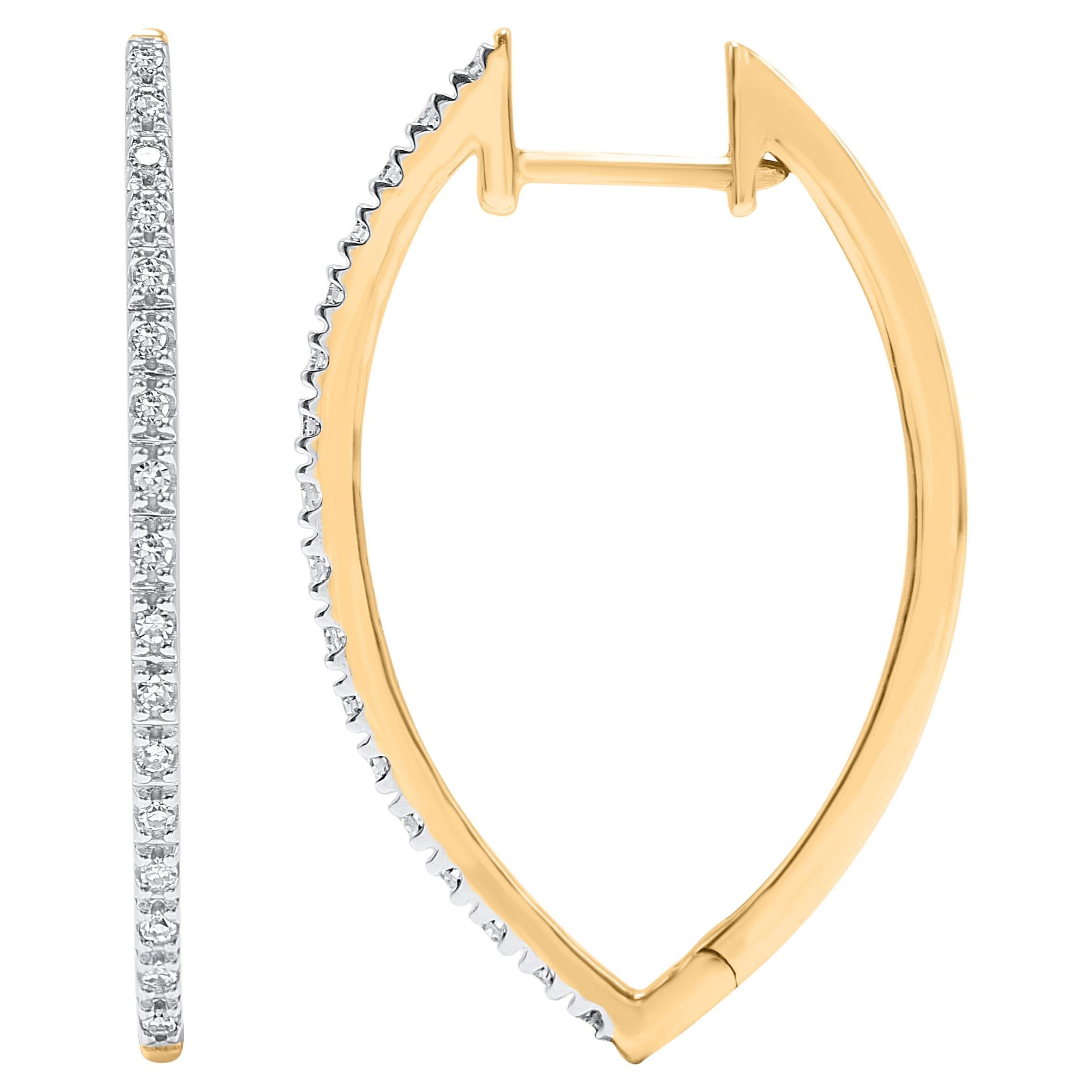 TJD 0.15 Carat Natural Round Cut Diamond 14 Karat Yellow Gold Hoop Earrings For Sale