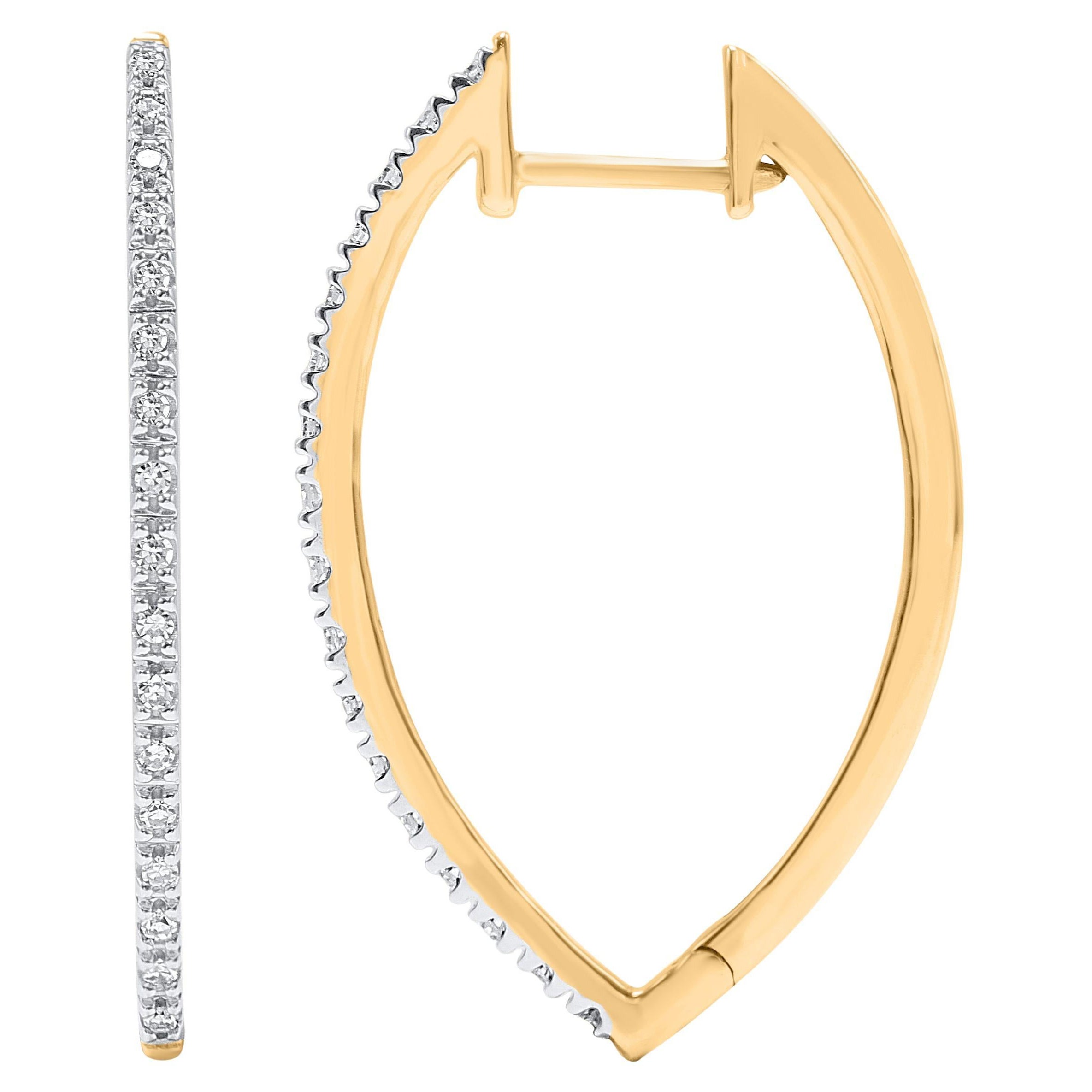 TJD 0.15 Carat Natural Round Cut Diamond 14 Karat Yellow Gold Hoop Earrings