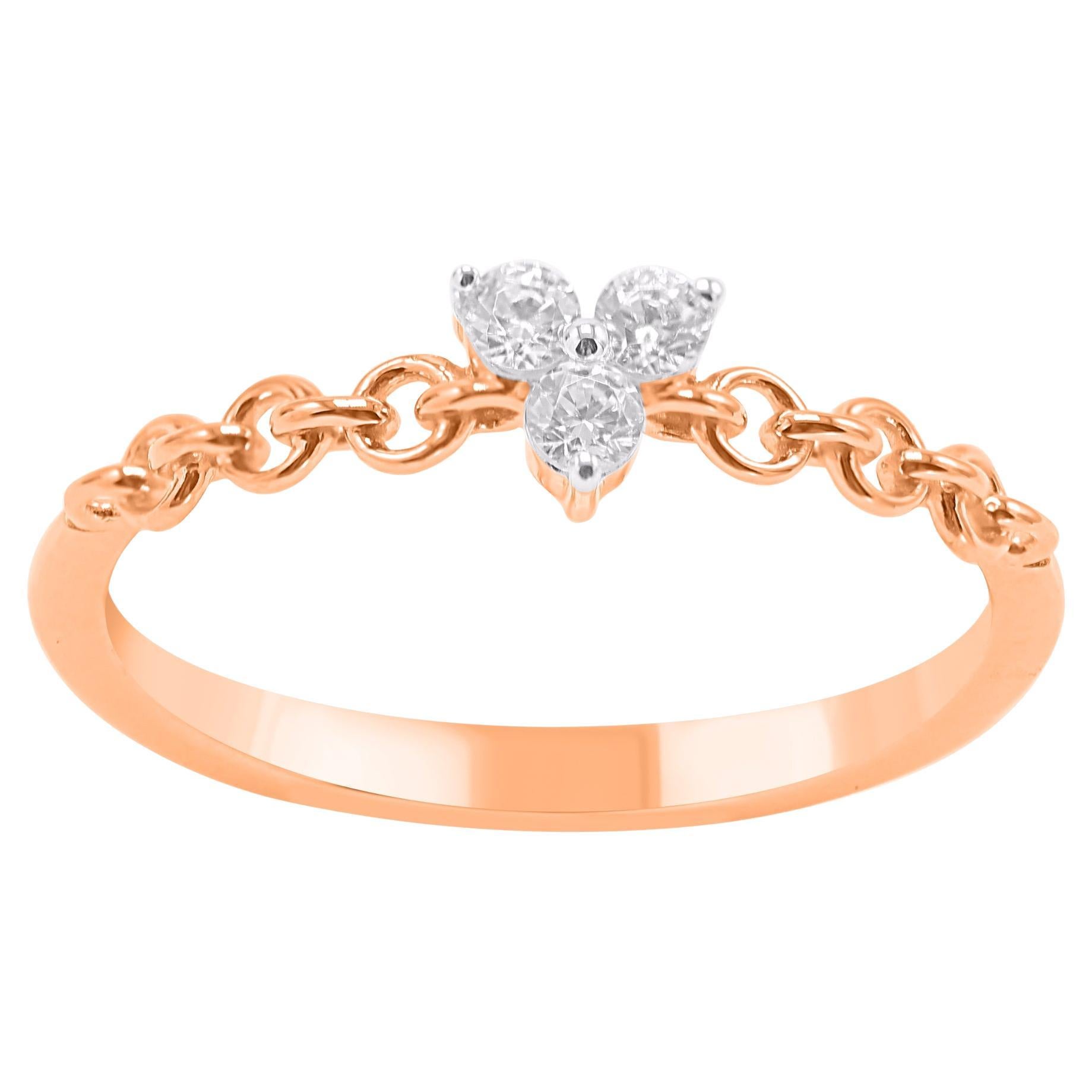 TJD 0.15 Carat Natural Round Diamond 14 Karat Rose Gold Three Stone Ring