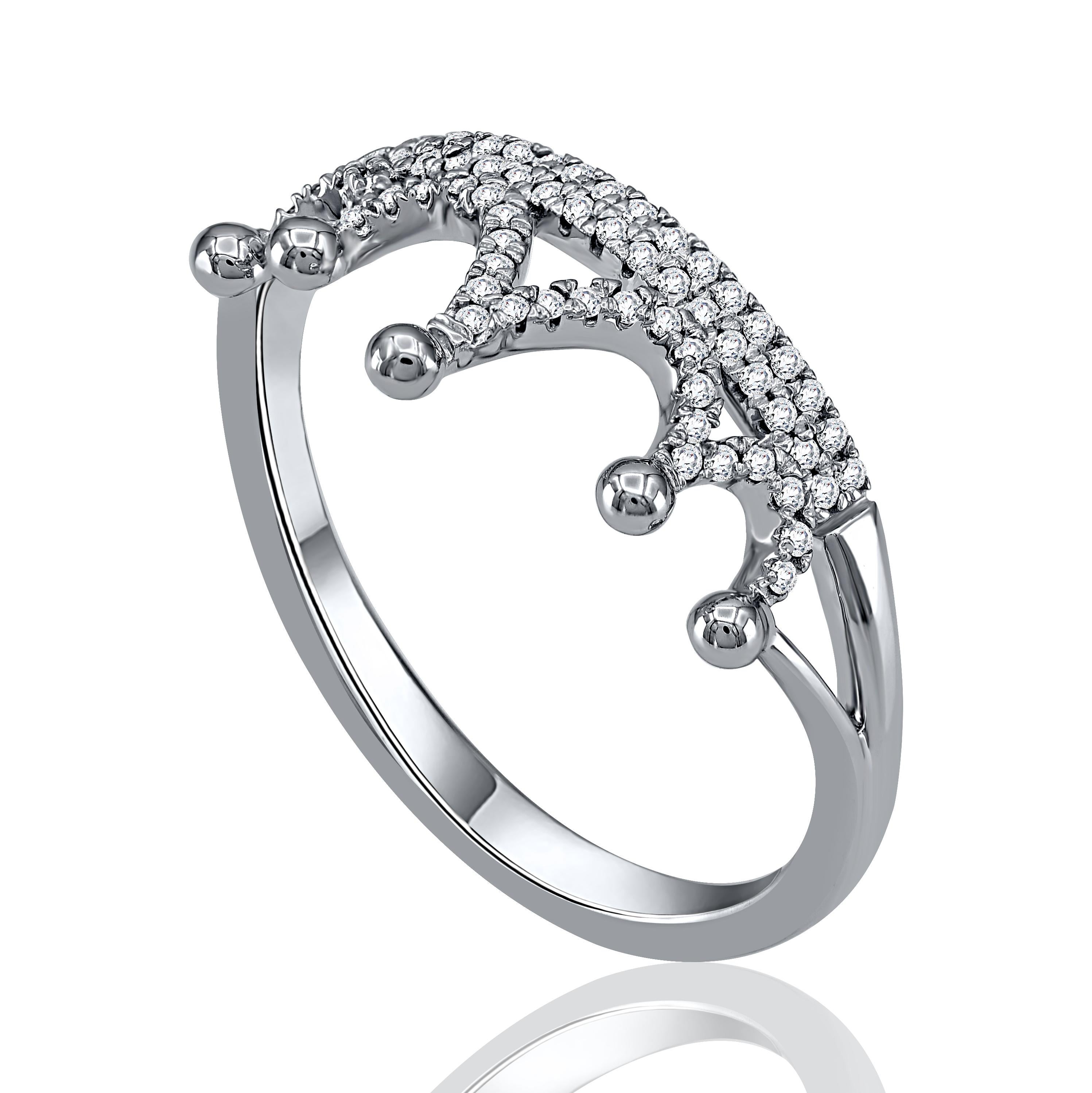 TJD 0,15 Karat natürlicher runder Diamant 14 Karat Weißgold Kronenring (Moderne) im Angebot