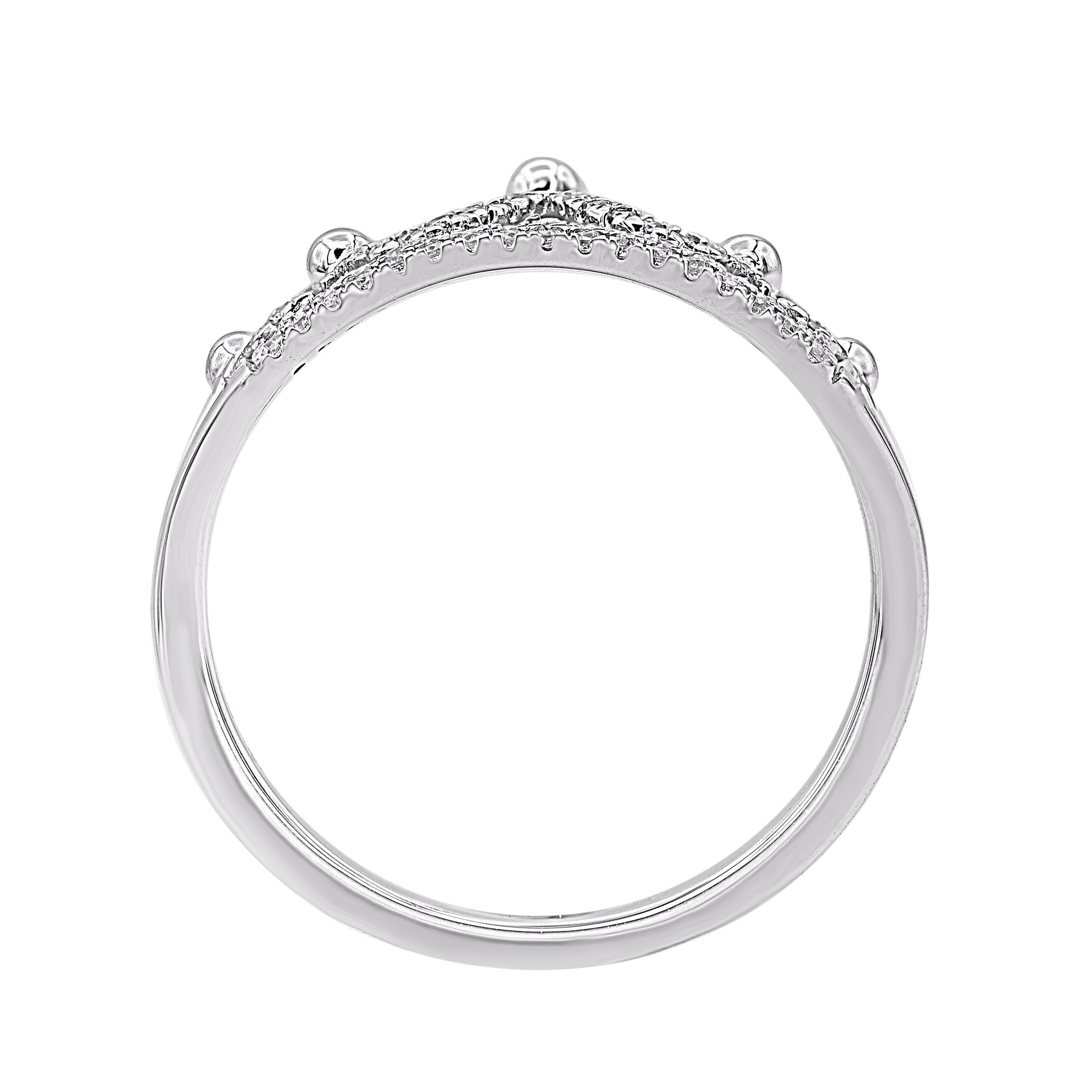 Round Cut TJD 0.15 Carat Natural Round Diamond 14 Karat White Gold Crown Ring For Sale