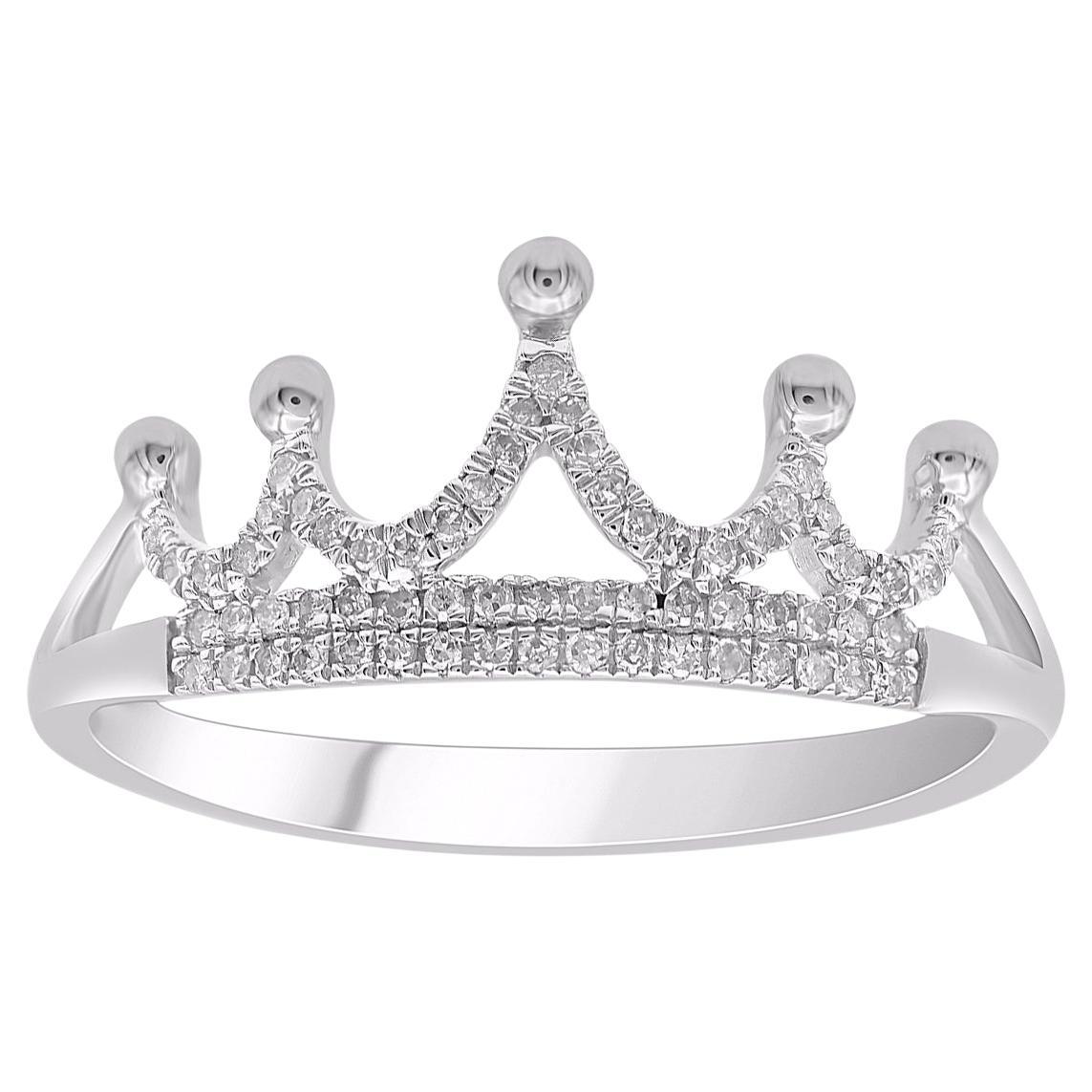 TJD 0.15 Carat Natural Round Diamond 14 Karat White Gold Crown Ring For Sale