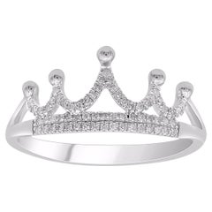 TJD 0.15 Carat Natural Round Diamond 14 Karat White Gold Crown Ring