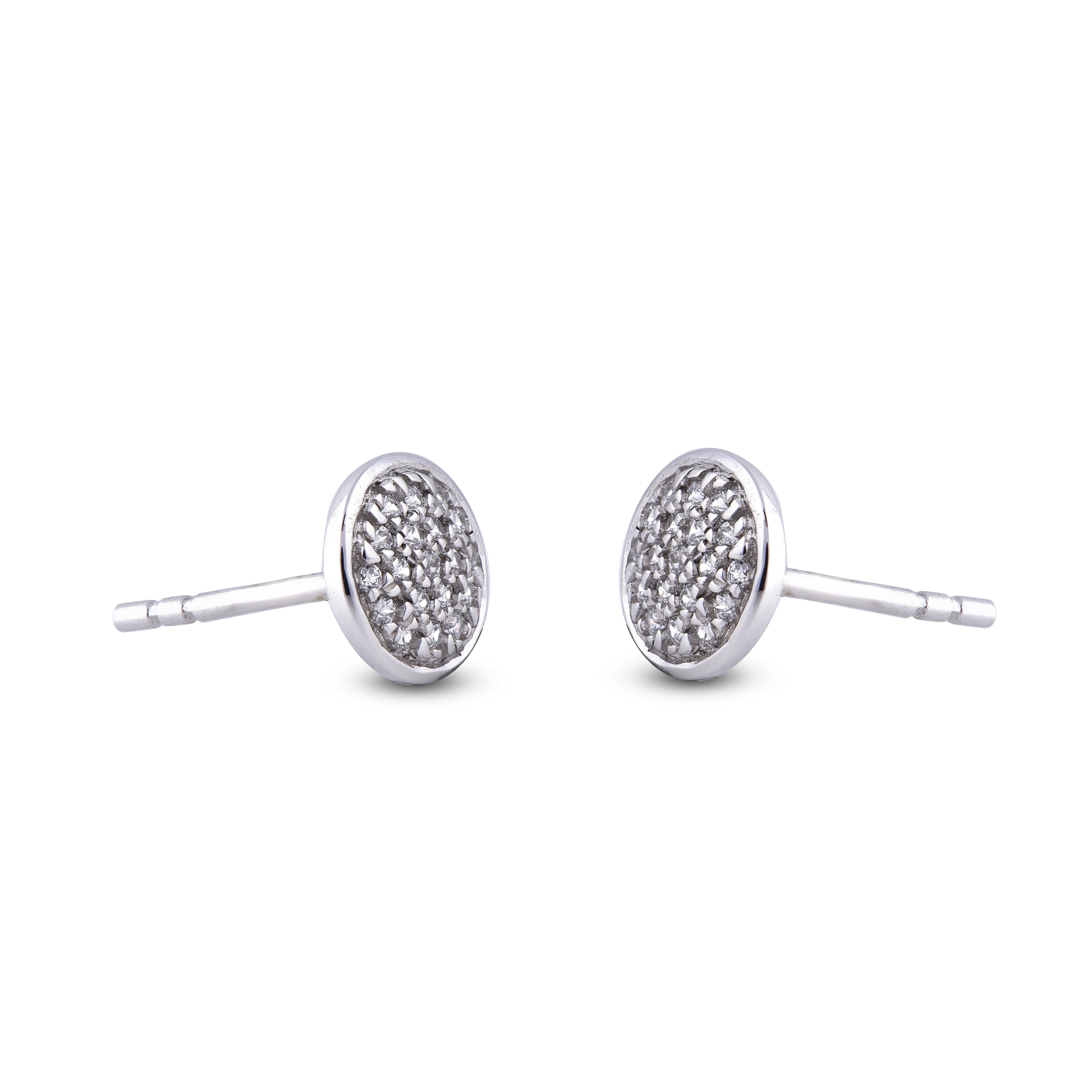 Art déco Clous d'oreilles designer en or blanc 14 carats avec diamants ronds naturels 0,15 carat TJD en vente
