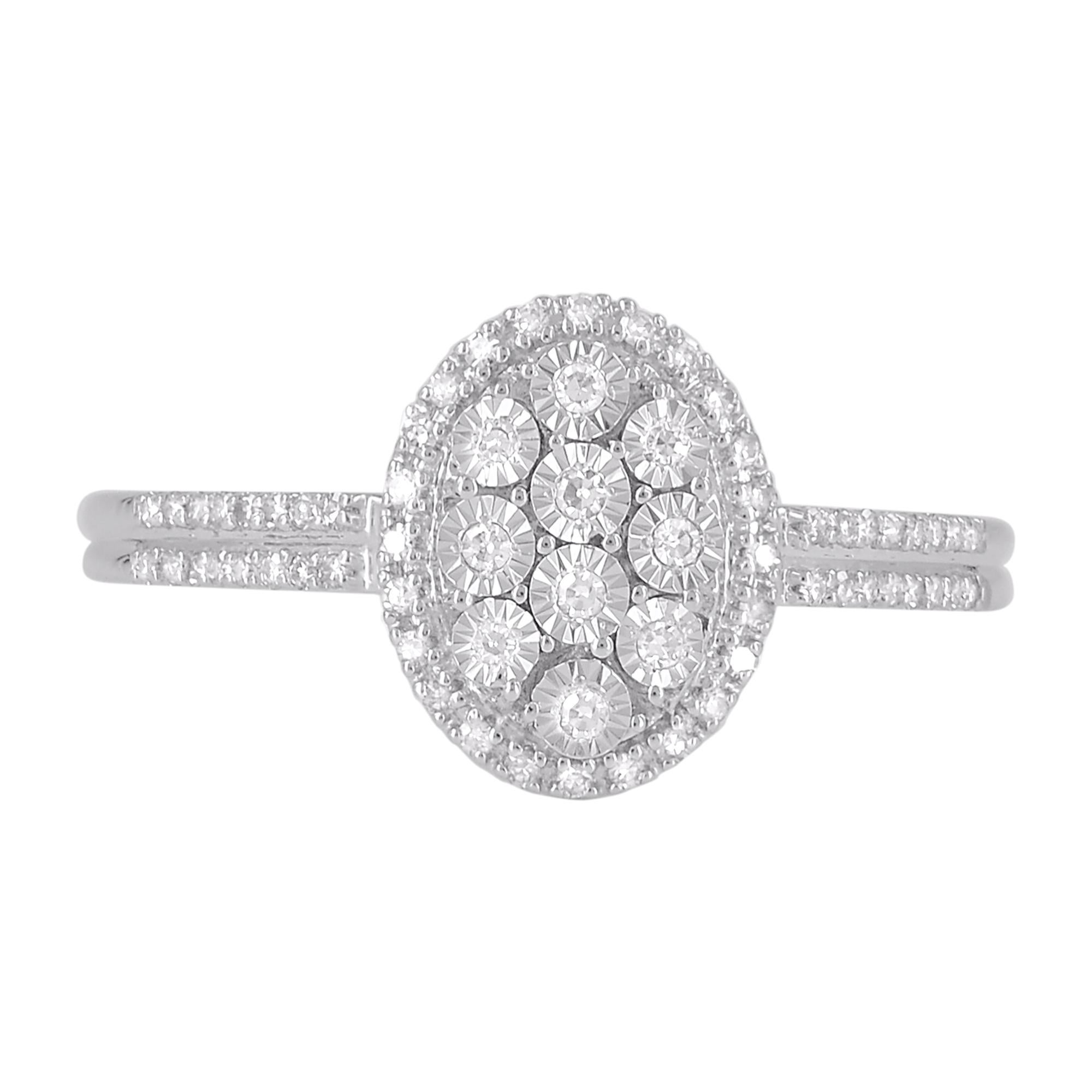 Express your love for her in the most classic way with this diamond ring. Crafted in 14 Karat white gold. This wedding ring features a sparkling 66 round diamond beautifully set in prong setting. The total diamond weight is 0.15 Carat. The diamonds