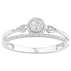TJD Anillo de compromiso de oro blanco de 14 quilates con diamante redondo natural de 0,15 quilates