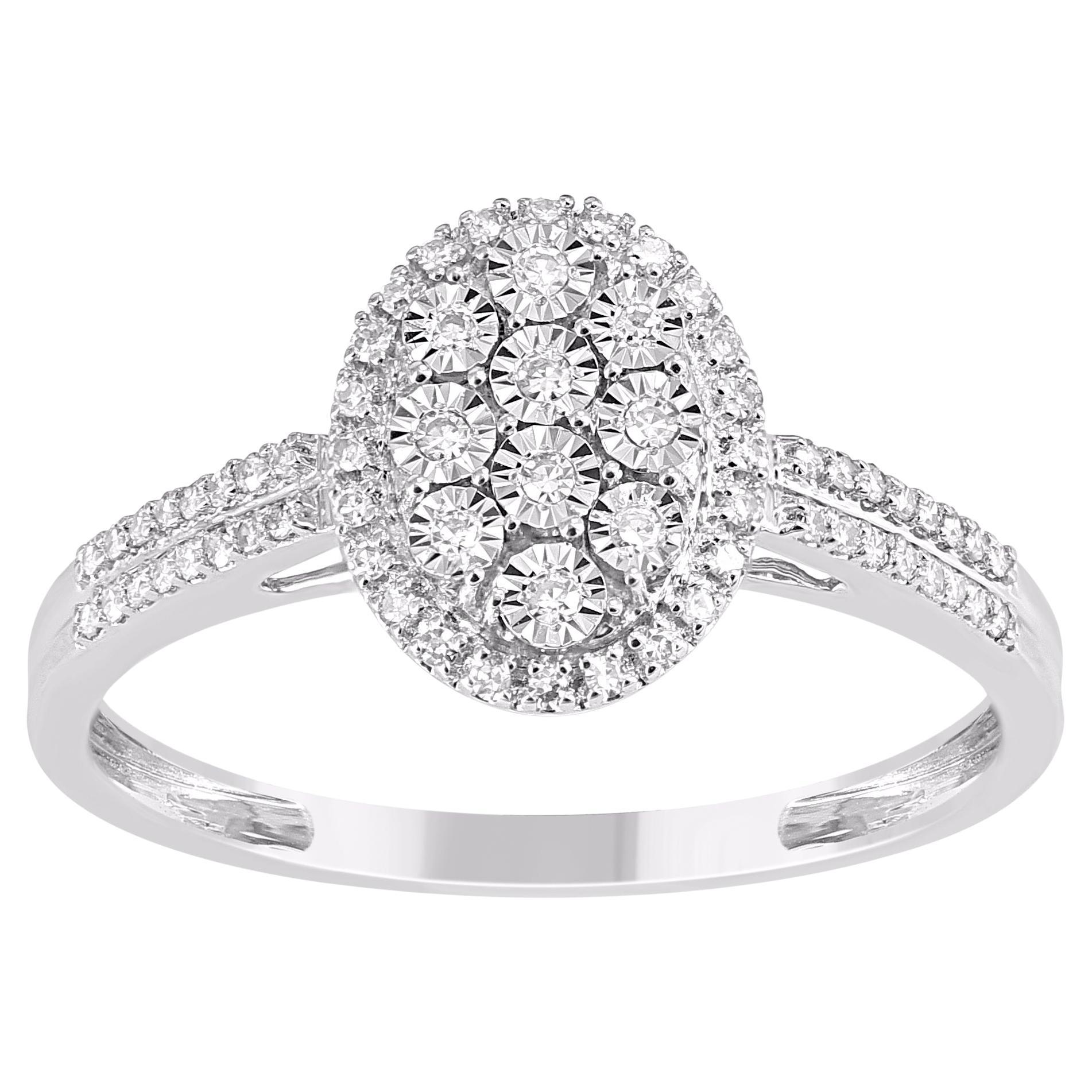 TJD Anillo de compromiso de oro blanco de 14 quilates con diamante redondo natural de 0,15 quilates