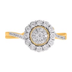 TJD 0.15 Carat Natural Round Diamond 14 Karat Yellow Gold Halo Cluster Ring
