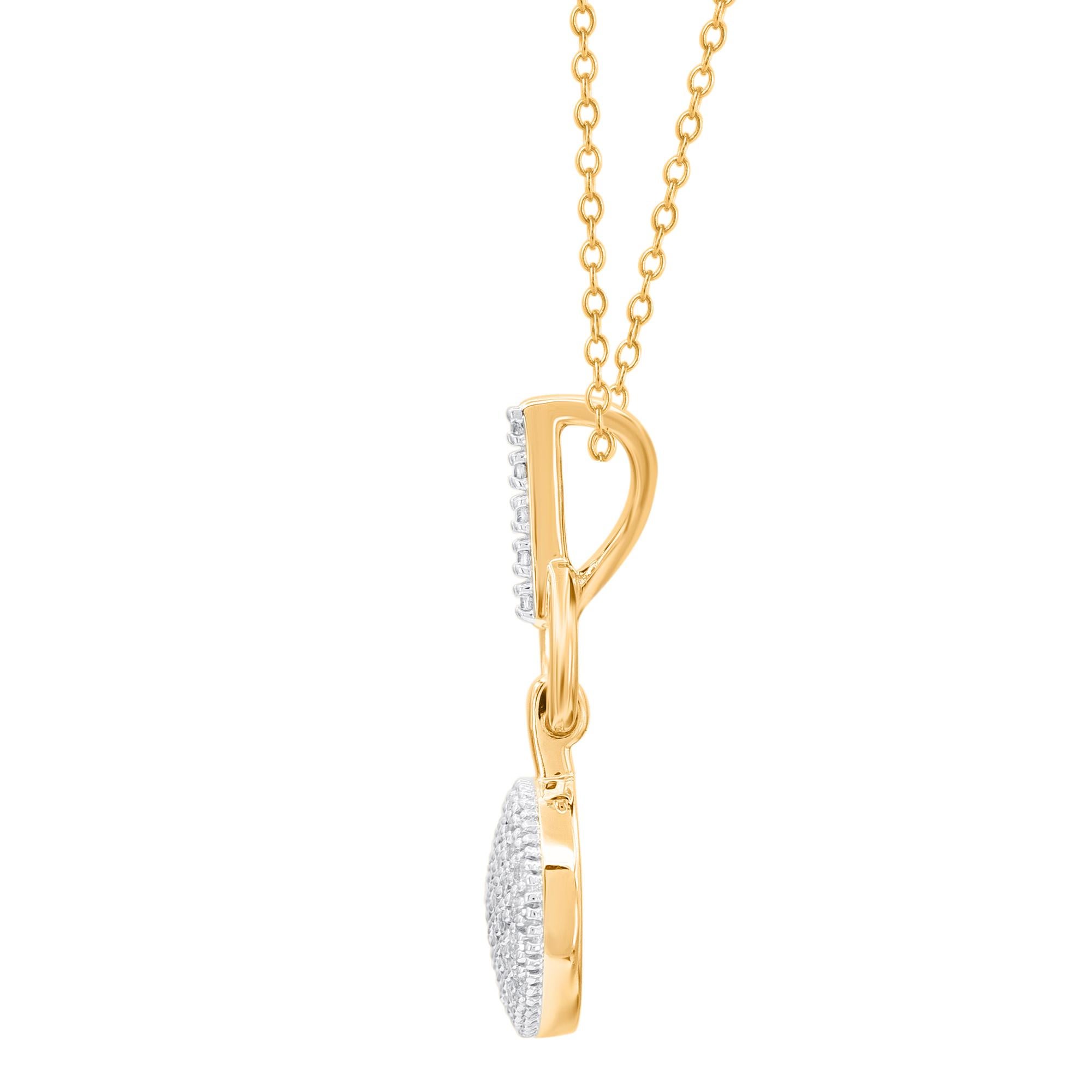 Modern TJD 0.15 Carat Natural Round Diamond 14KT Yellow Gold Circle Pendant Necklace For Sale