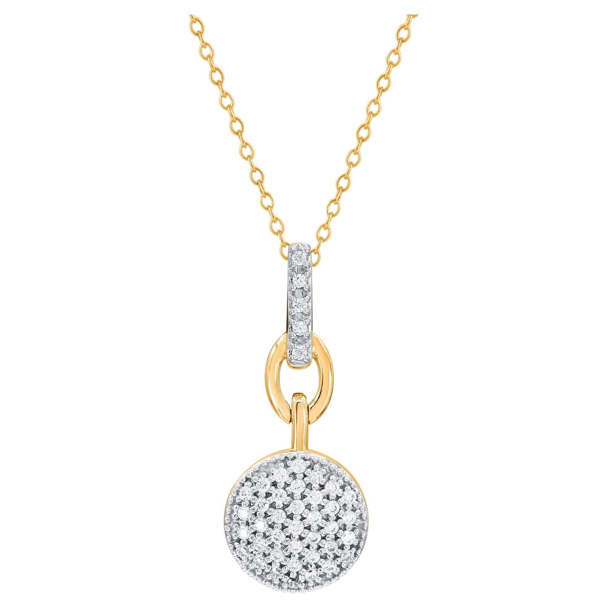 TJD 0.15 Carat Natural Round Diamond 14KT Yellow Gold Circle Pendant Necklace For Sale