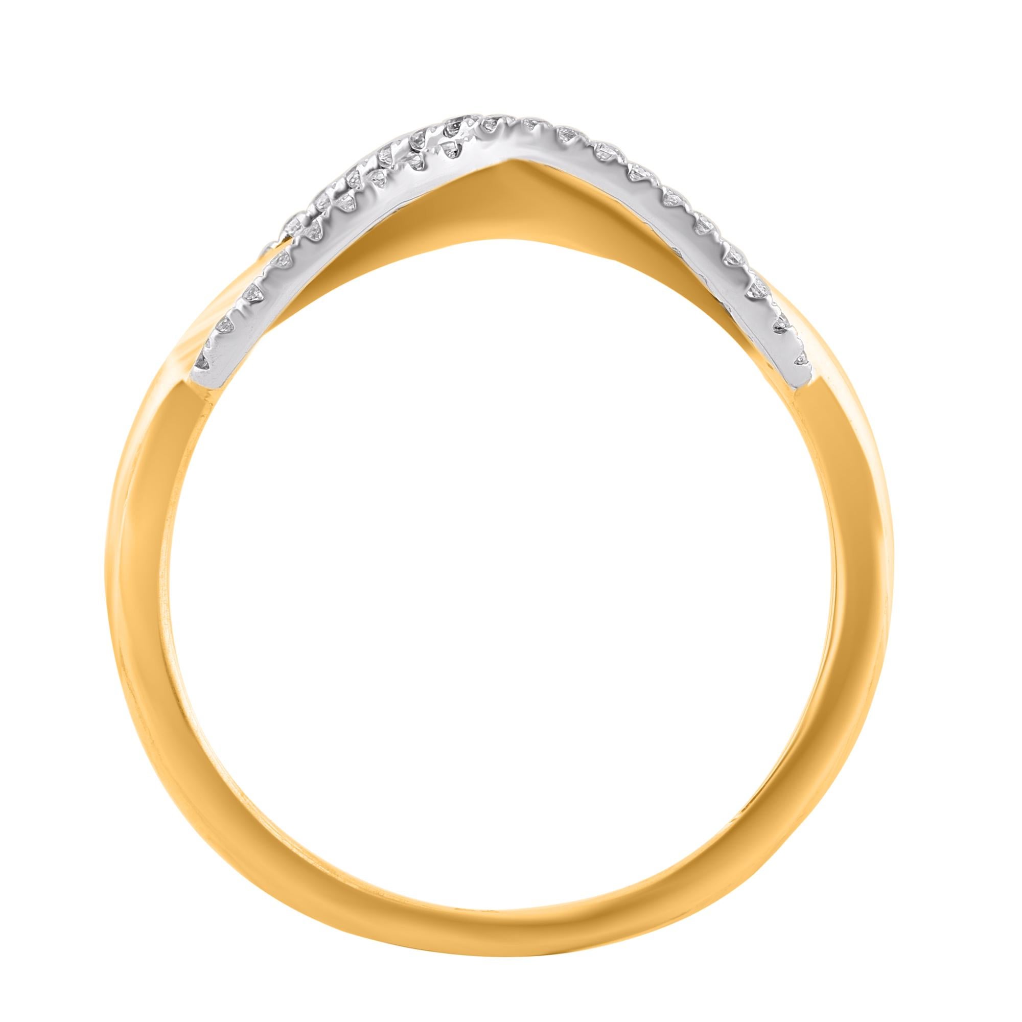 Art déco Bague Infinity en or jaune 14 carats avec diamant rond naturel de 0,15 carat TJD en vente