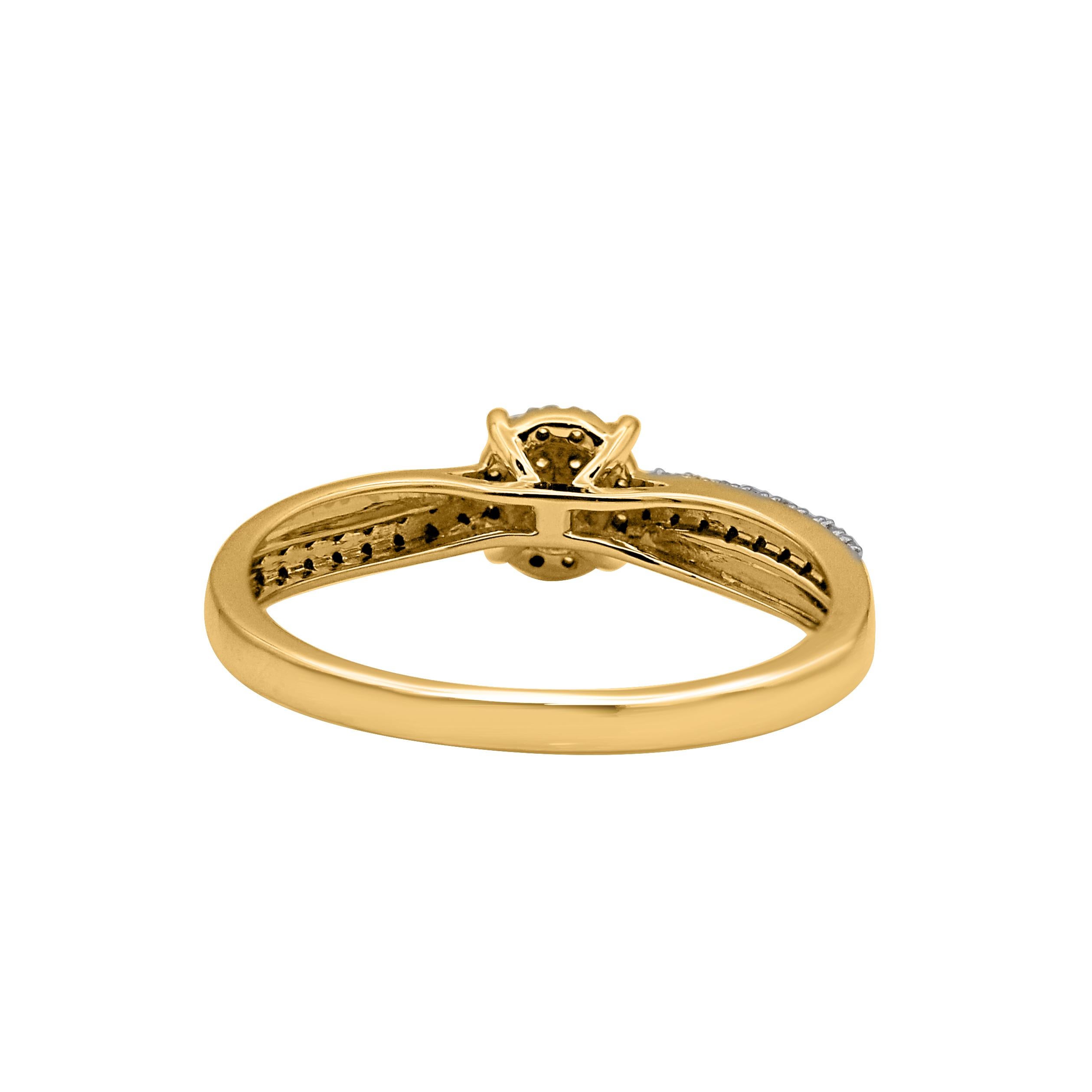 Round Cut TJD 0.15 Carat Natural Round Diamond Engagement Ring in 14KT Yellow Gold For Sale