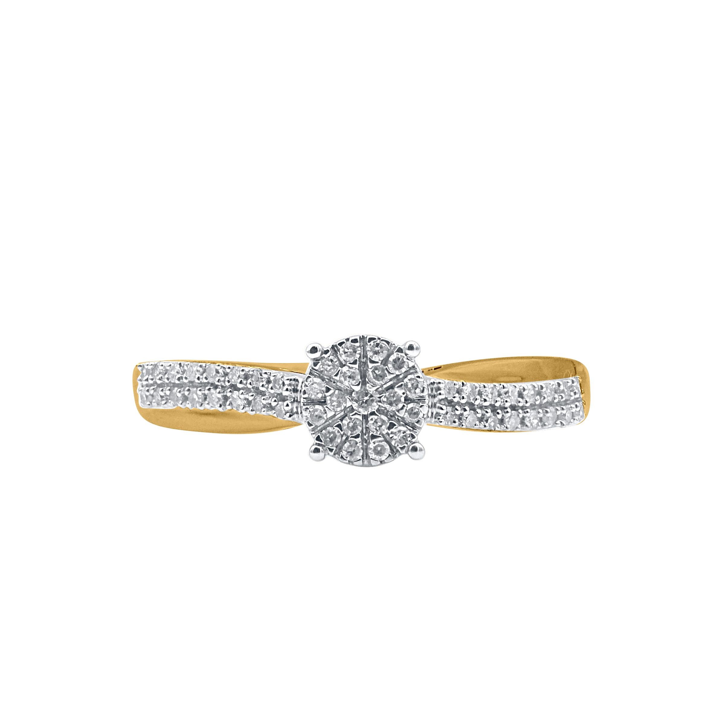 Complete your bridal look with a timeless design. These band ring are studded with 51 round single cut & brilliant cut natural diamonds in Illusion & prong setting. The white diamonds are graded as H-I color and I-2 clarity.
