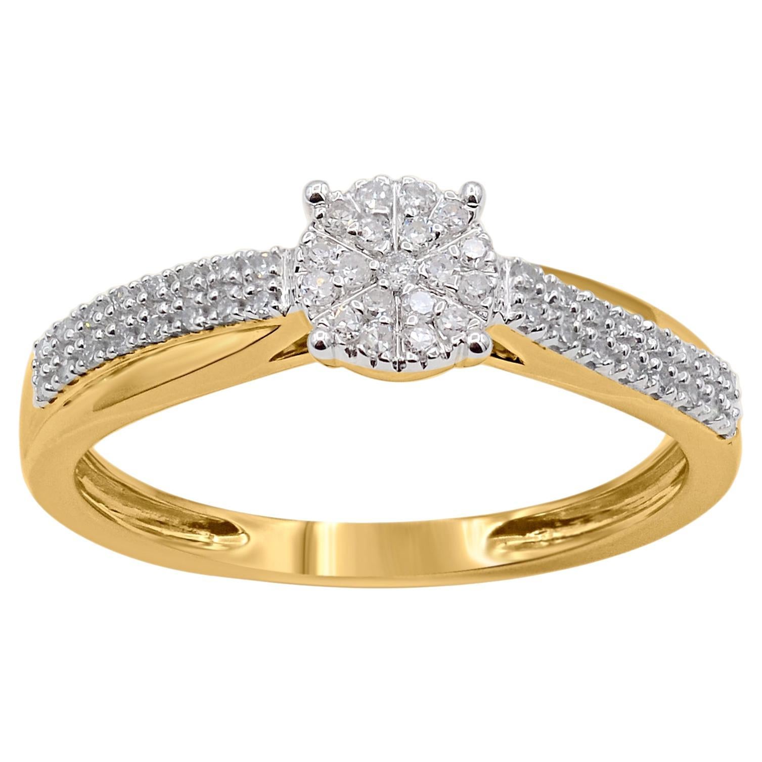 TJD 0.15 Carat Natural Round Diamond Engagement Ring in 18KT Yellow Gold For Sale