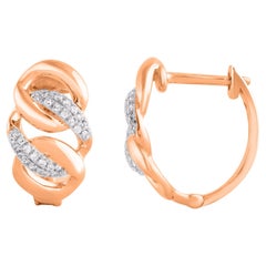 Créoles en or rose 14 carats avec diamants ronds naturels de 0,15 carat TJD