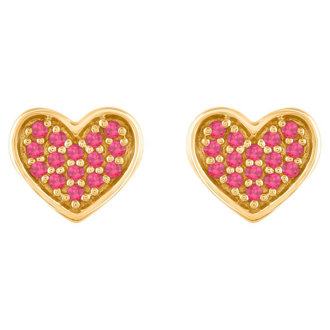 TJD 0.15 Carat Natural Ruby 14 Karat Yellow Gold Heart Stud Earrings