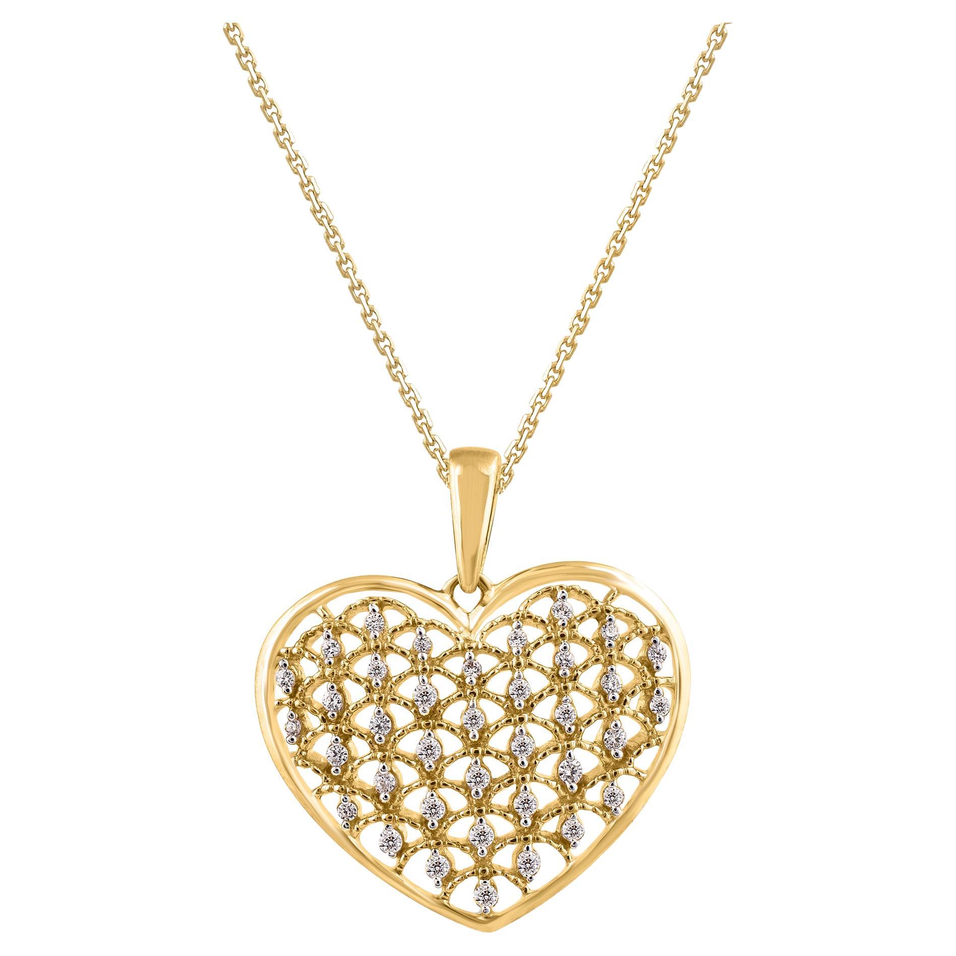 TJD 0.15 Carat Natural White Diamond 14 Karat Yellow Gold Heart Pendant For Sale