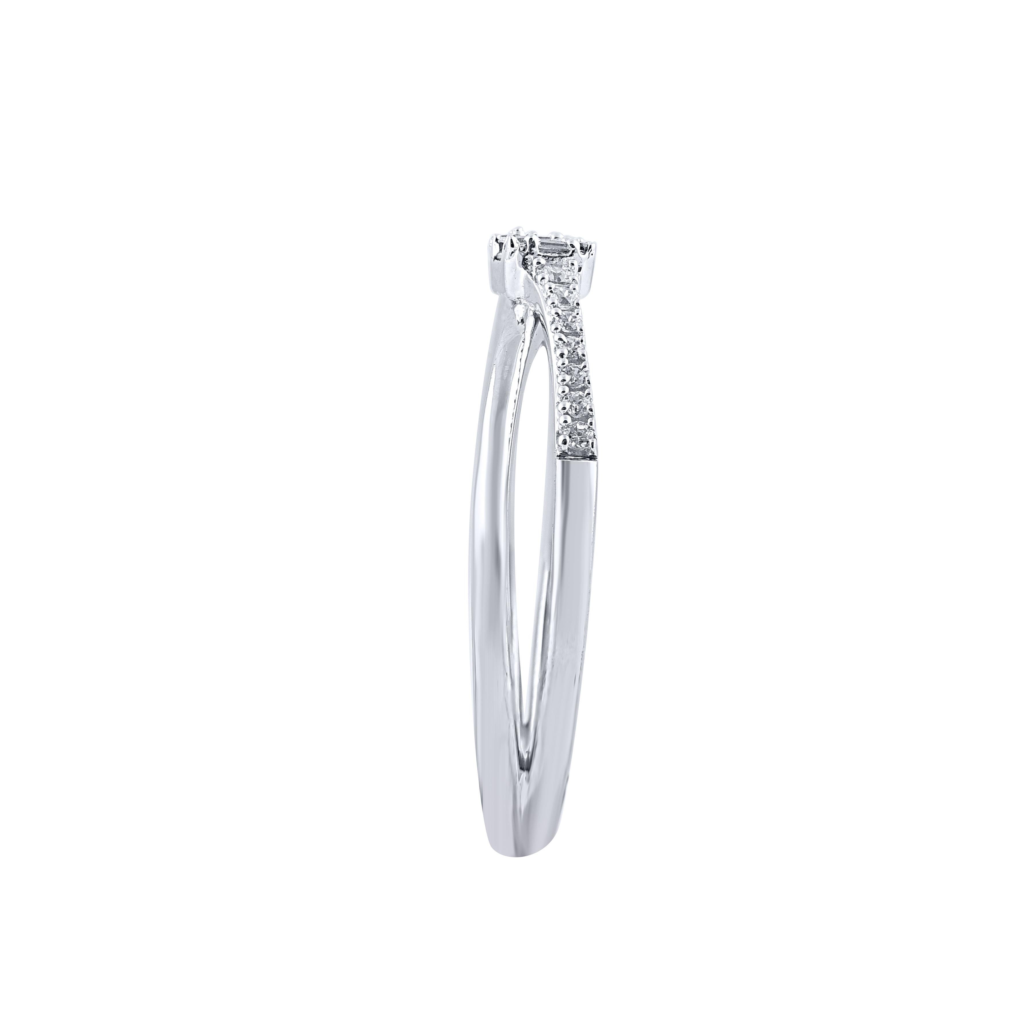 Make your most special and precious day shine with this wedding band ring. Beautifully crafted by our inhouse experts in 14 karat white gold and embellished with 23 round diamond and baguette diamonds set in prong and channel setting. Total diamond