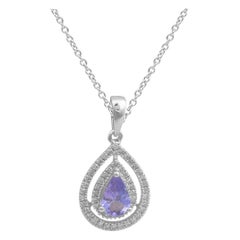 TJD 0.15 Carat Round & 6 X 4MM Nat Pear Tanzanite 14K White Gold Diamond Pendant