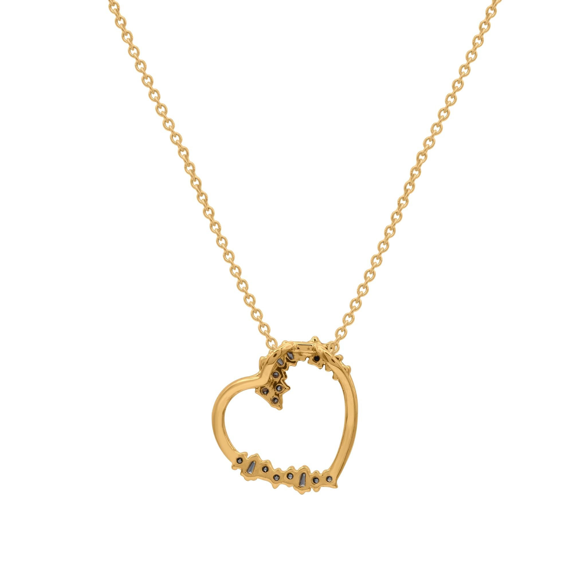 Romantic TJD 0.15 Carat Round & Baguette Cut Diamond 14KT Gold Tilted Heart Pendant For Sale