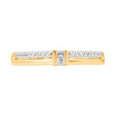 TJD 0.15 Carat Round & Baguette Cut Diamond 14KT Yellow Gold Wedding Band Ring