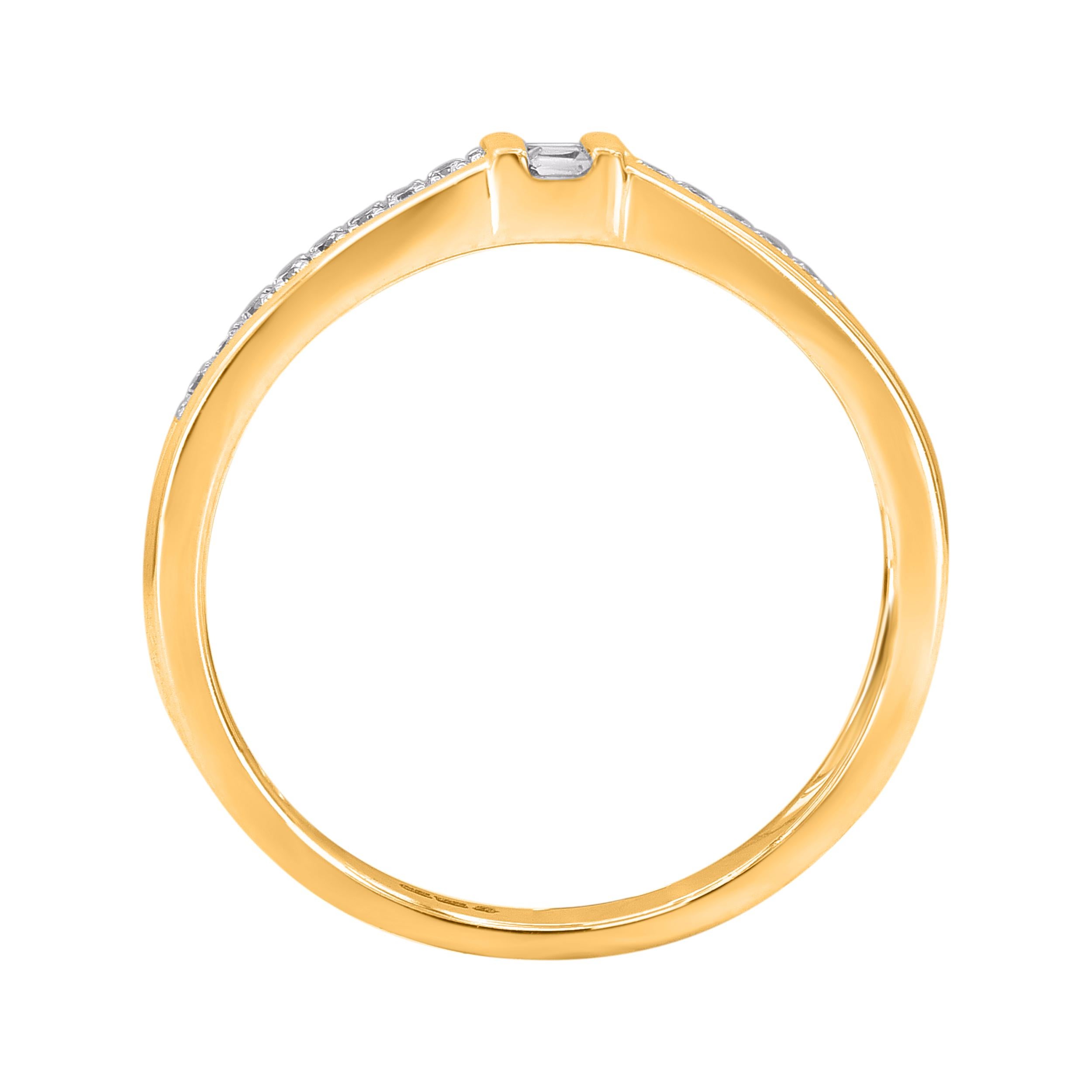 Art déco Alliance en or jaune 14 carats avec diamants taille ronde et baguette TJD 0,15 carat en vente