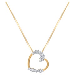 TJD 0.15 Carat Round
Baguette Cut Diamond 18KT Gold Tilted Heart Pendant