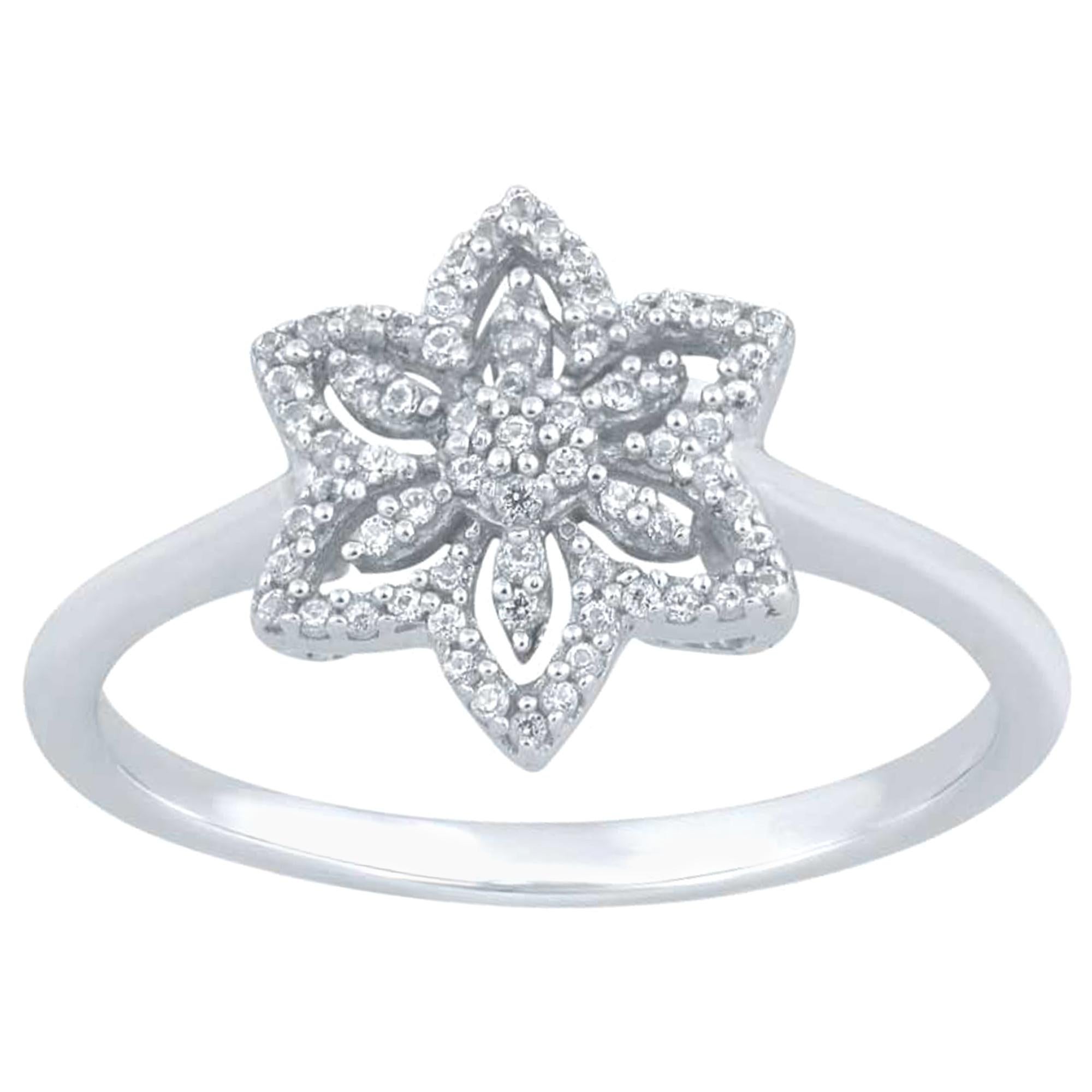 TJD 0.15 Carat Round Diamond 14 Karat White Gold Fashion Floral Designer Ring For Sale