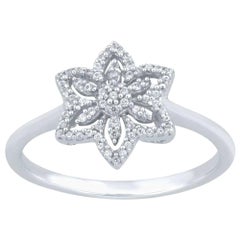 TJD 0.15 Carat Round Diamond 14 Karat White Gold Fashion Floral Designer Ring