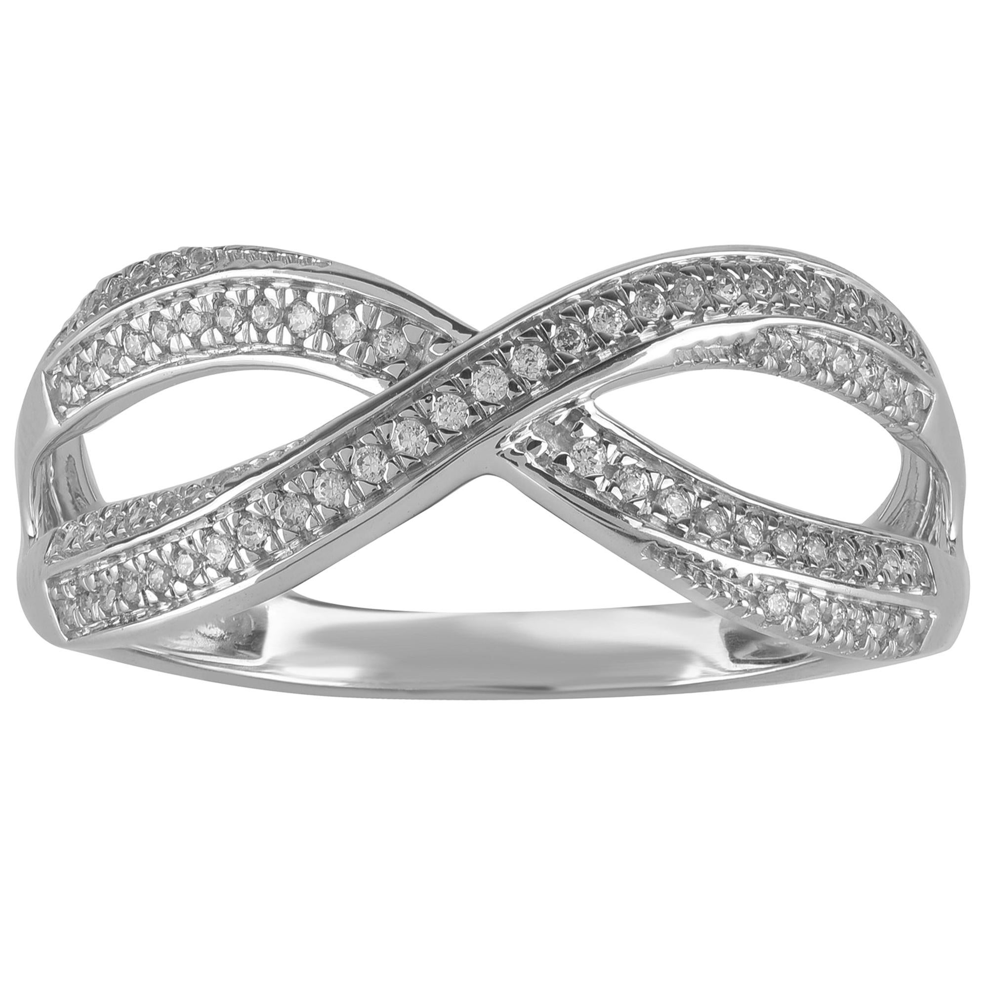 TJD 0.15 Carat Round Diamond 14 Karat White Gold Infinity Wedding Band Ring For Sale