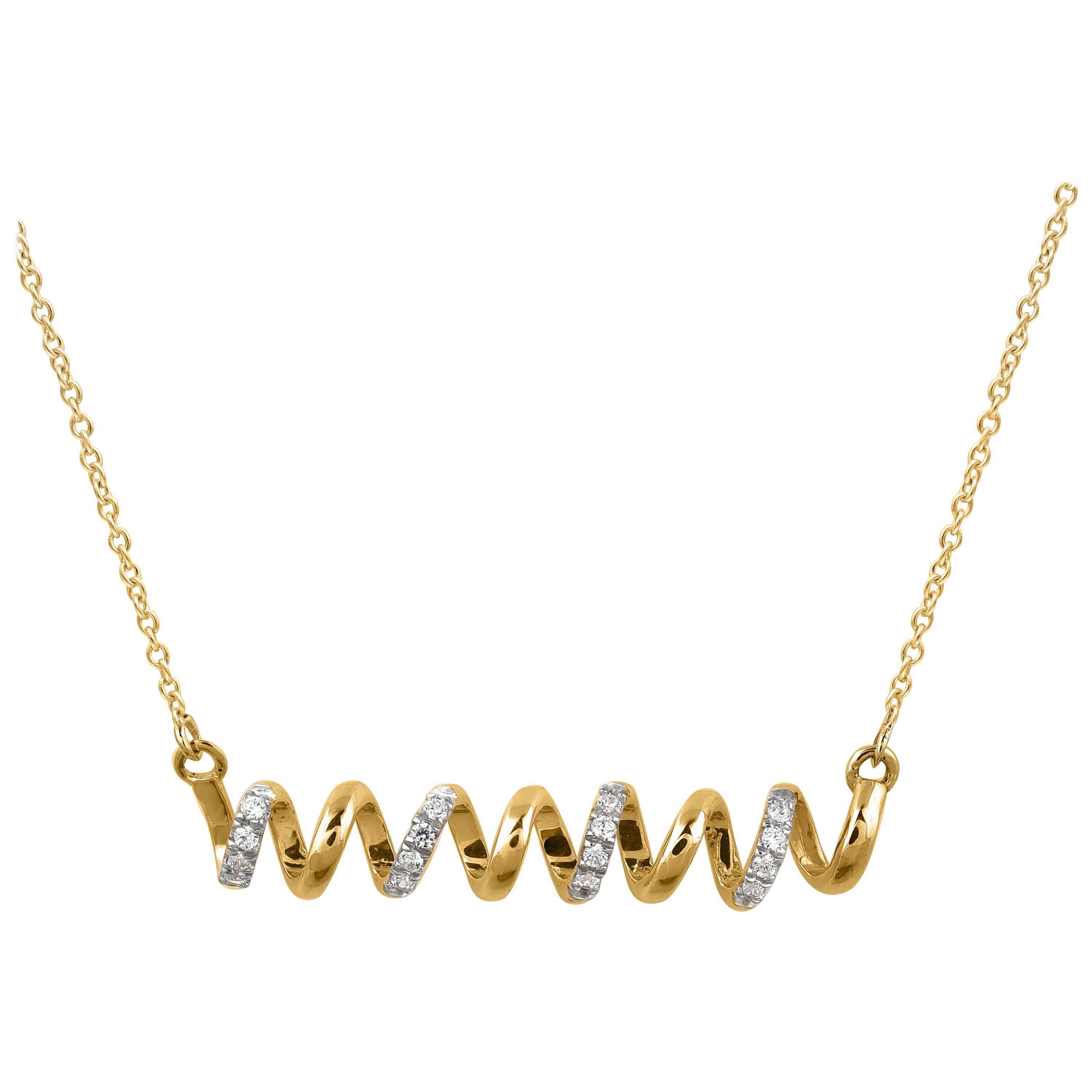 TJD 0.15 Carat Round Diamond 14 Karat Gold Spiral Designer Fashion Necklace For Sale