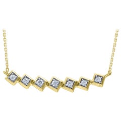 TJD 0,15 Karat runder Diamant 14 Kt Gelbgold Quadratische strukturierte Mode Halskette