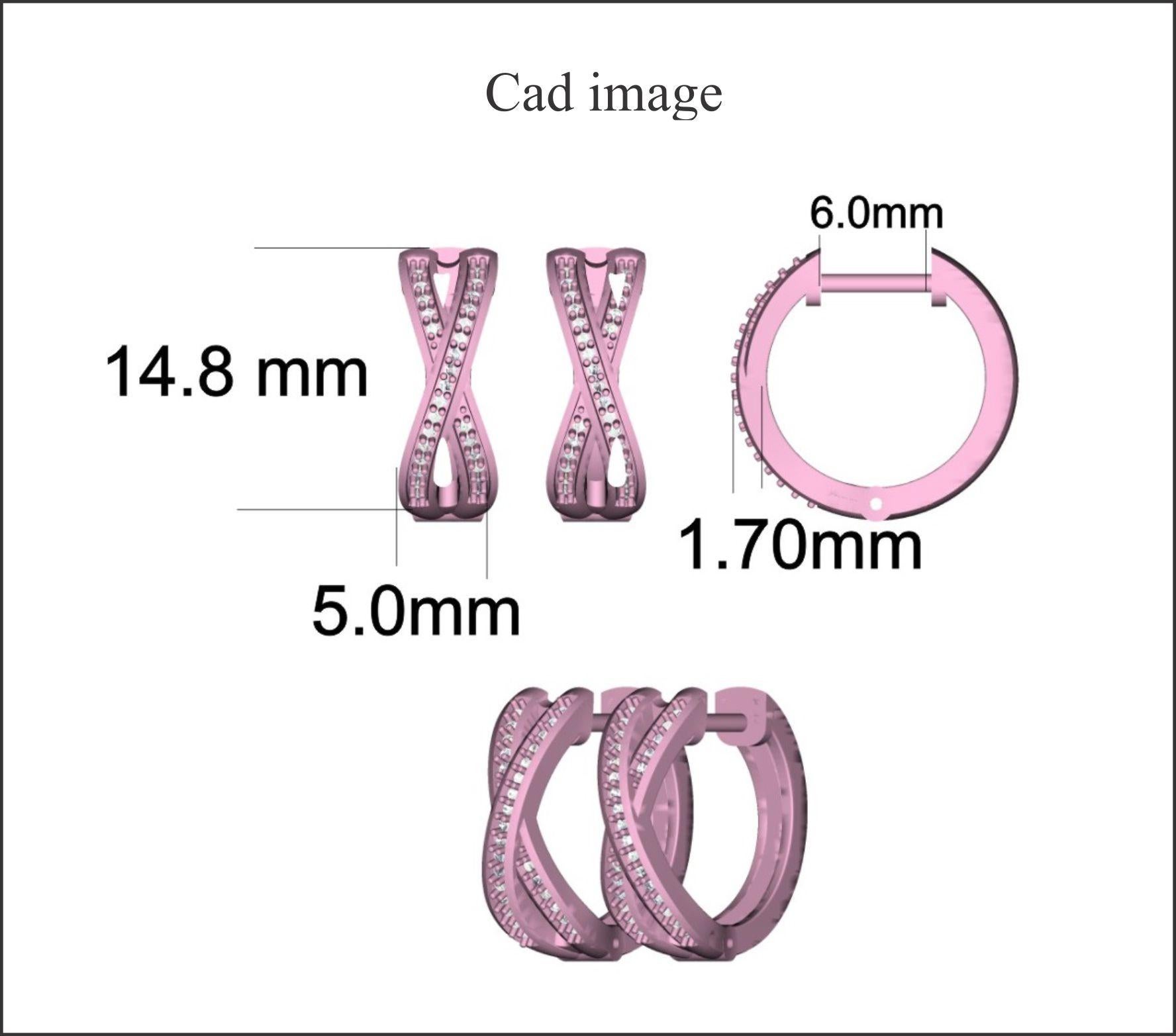 Con uno sguardo a questi orecchini incrociati con diamanti rotondi da 0,15 carati, realizzati in oro rosa 14 kt. Questo orecchino ha un design splendido ed è tempestato di 56 diamanti tondi brillanti incastonati. Utilizziamo solo diamanti naturali
