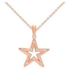 TJD 0.15 Carat Round Diamond 14 Karat Rose Gold Designer Star Diamond Pendant