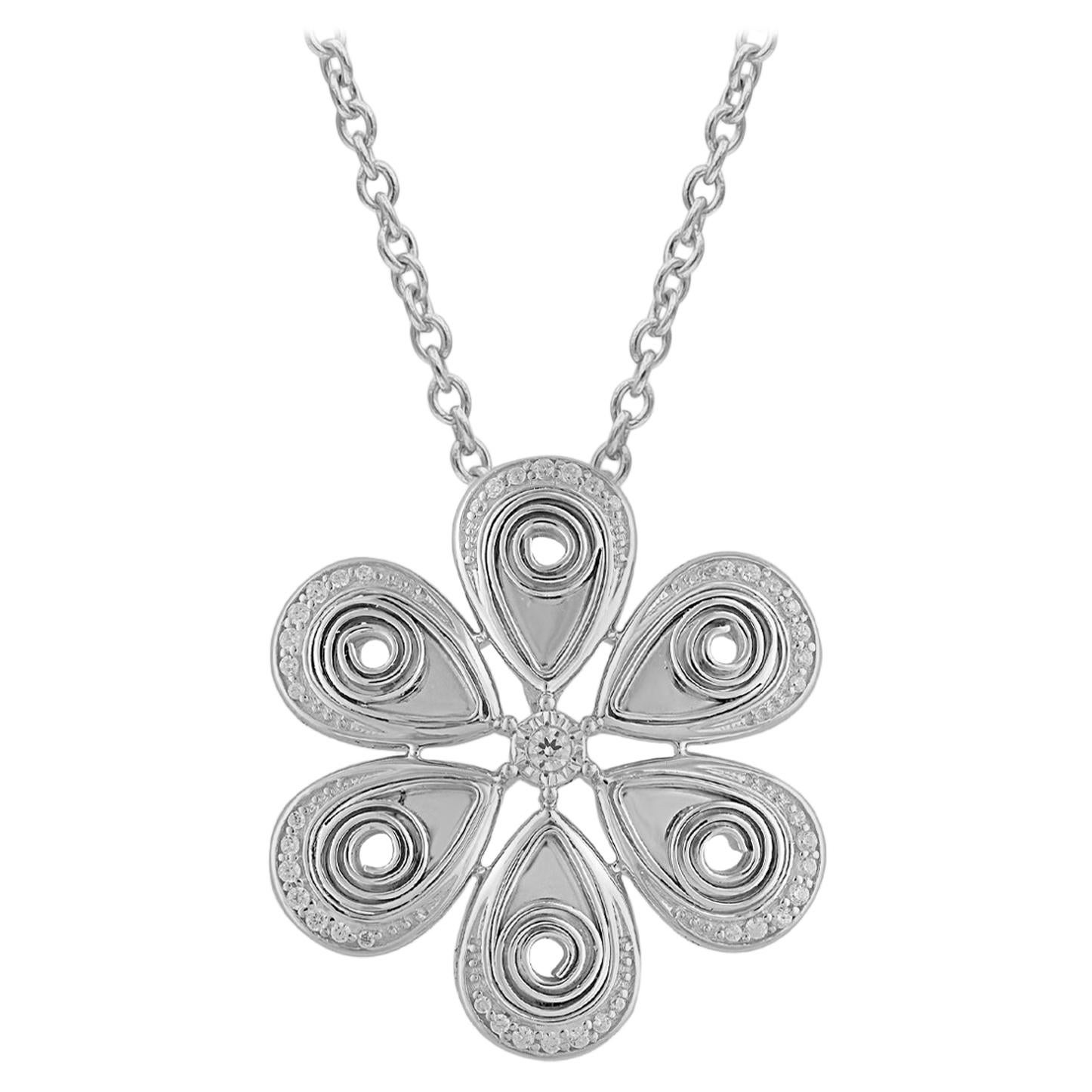 TJD 0.15 Carat Round Diamond 14 Karat White Gold Designer Fashion Pendant