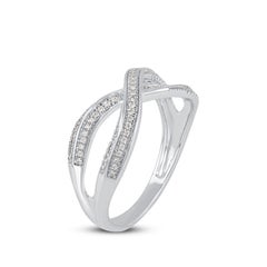 TJD 0.15 Carat Round Diamond 14 Karat White Gold Infinity Wedding Band Ring